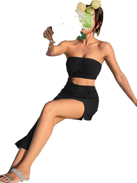 

cut out split thigh tube dress i9tl#, Black;gray