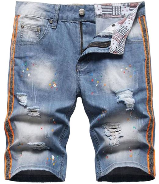 

mens ripped short jeans casual bermuda summer cotton shorts breathable denim shorts male s7s0#, White;black