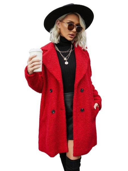 

double breasted lapel collar teddy coat 912d#, Black