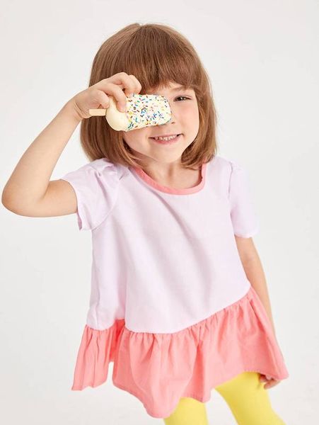 

toddler girls keyhole back contrast ruffle hem she, White;black