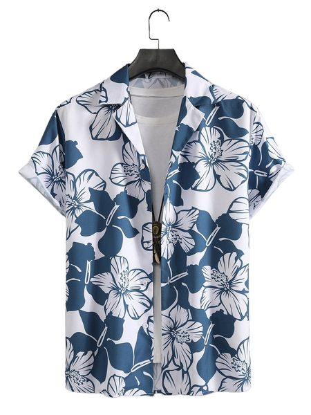 

men 1pc allover floral print shirt k89a#, White;black