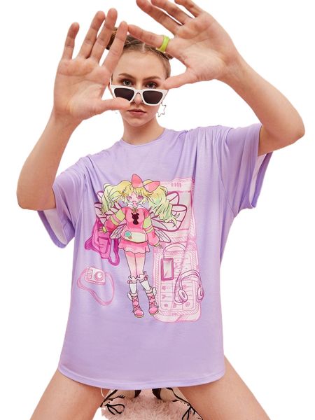 

cartoon graphic drop shoulder tee l1oq#, White