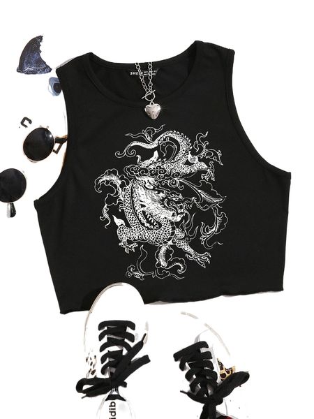 

chinese dragon graphic lettuce trim tank 56rf#, White