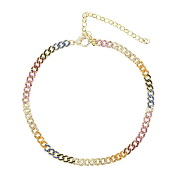 Sommer neue dünne 5mm kubanische gliederkette halskette Gold farbe regenbogen cz miami halsband halsketten für frauen Dame Schmuck