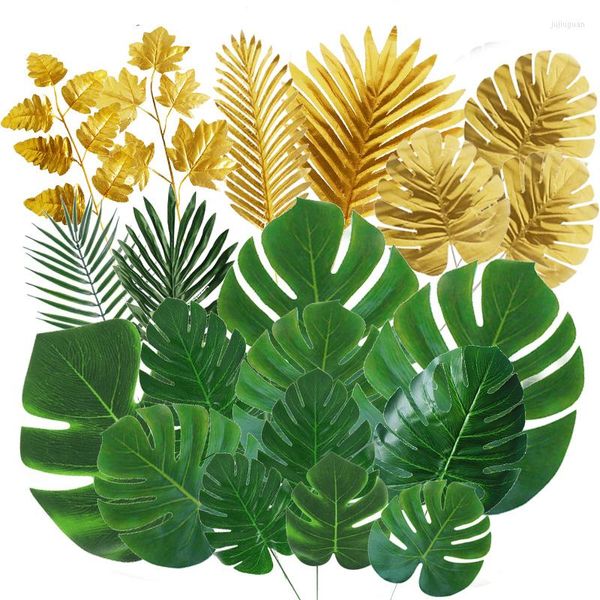 Dekorative Blumenkränze, künstliche tropische goldgrüne Palmblätter, hawaiianische Luau-Partydekorationen, Sommerhochzeit, Geburtstag, Heimtisch