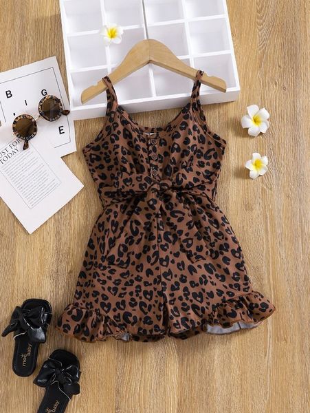 

toddler girls leopard print ruffle hem belted cami romper she, Blue