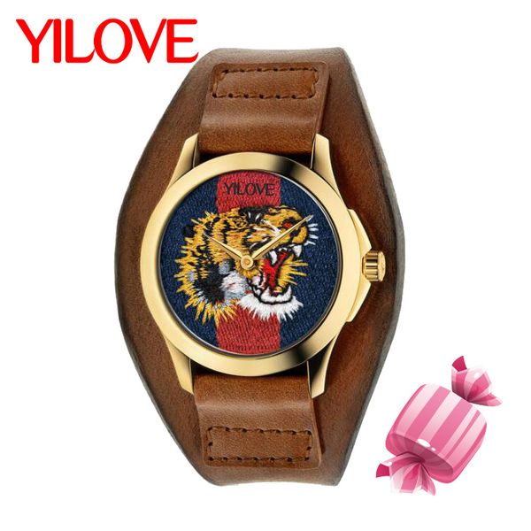 Mode Name Marke Mann Uhr Biene Schlange Tiger Muster Nylon Stoff Gürtel Uhr Quarz Sport Paar Top Design Schöne herren Geschenk Armbanduhr