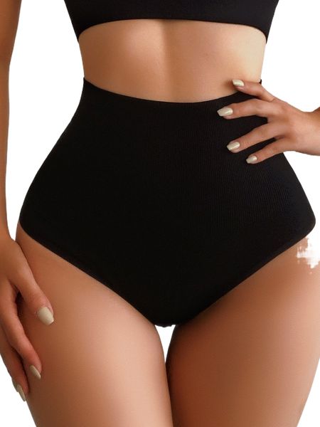 

solid high waisted shapewear panty k0ky#, Black;red