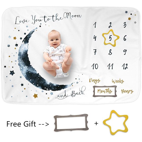 Flannel Baby Milestone Blanket 100 75 cm mensalmente, Props Moon Stars Born P O Prop 220607