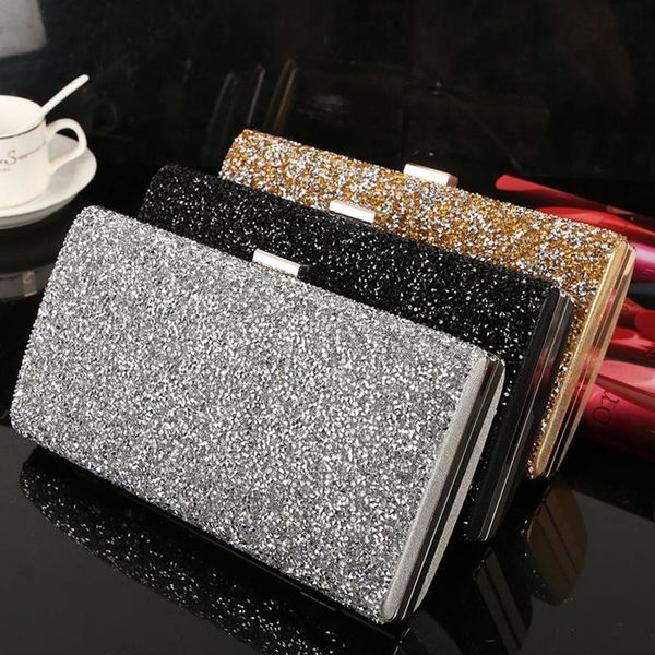 Bolsas de noite feminino bolsa de embreagem diamante lantejoulas de casamento e banquete de festas de bolsa preto prata prata dois ombros de corrente Bagevening