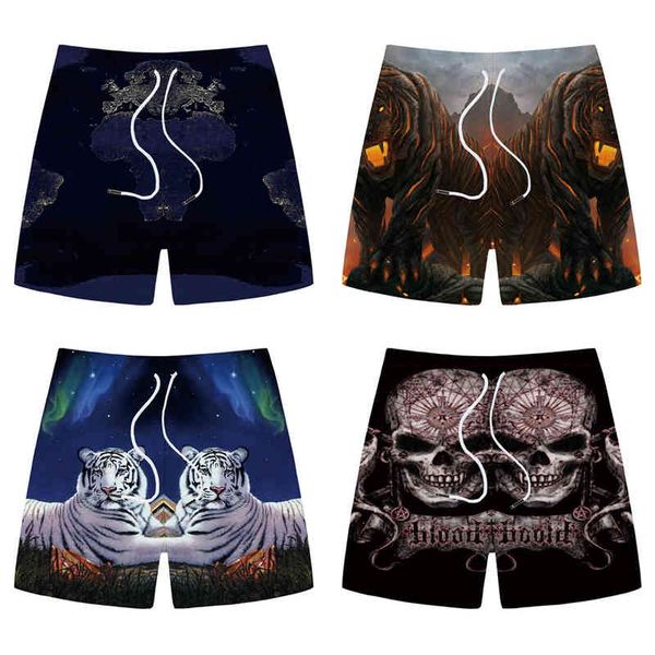 

men's shorts kyku summer loose casual 5-point 3d digital printed medium pants running trend, White;black