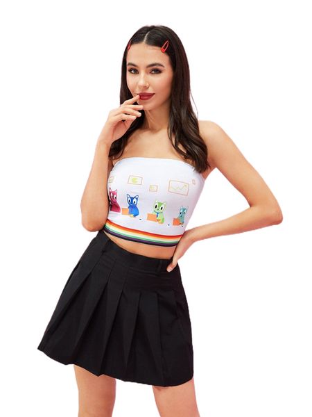 

x maike koller cartoon & rainbow stripe graphic tube crop a1dr#, White