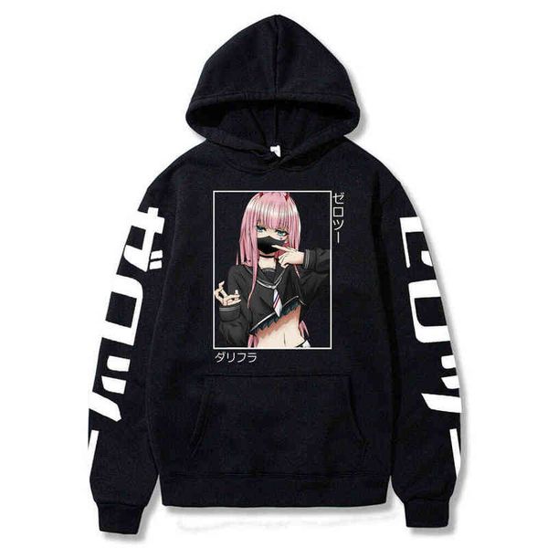 

darling in the franxx print hoodies janpanese anime men women sweatshirts fashion manga zero two pullover clothes g220429, Black