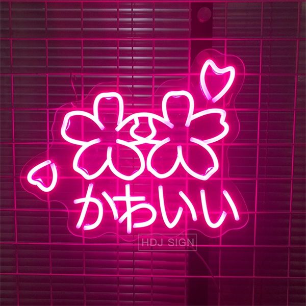 Sakura Kawaii Custom Neon Schild Japanischer Buchstabe LED Licht Wanddekoration für Schlafzimmer Café Store Salon Lumineszenzschild 220615