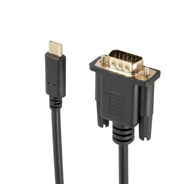 USBC para VGA Cable 1080p Tipo C VGA Adaptador de adaptador para laptop UHD Vídeo externo Projetor 1.8m