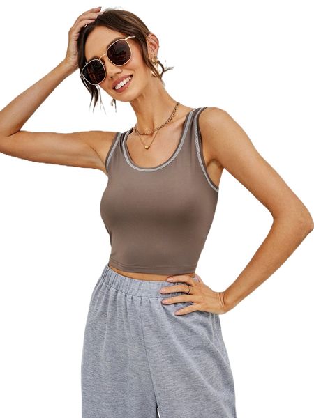 

solid stitching crop tank h4jc#, White