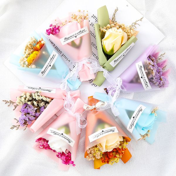 

handmade dried flower bouquet carnation gypsophila artificial soap flowers rose flower mother valentine's day gift p props kts108