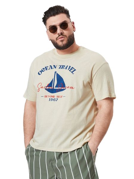 

extended sizes men sailboat & slogan graphic tee 62z3#, White;black
