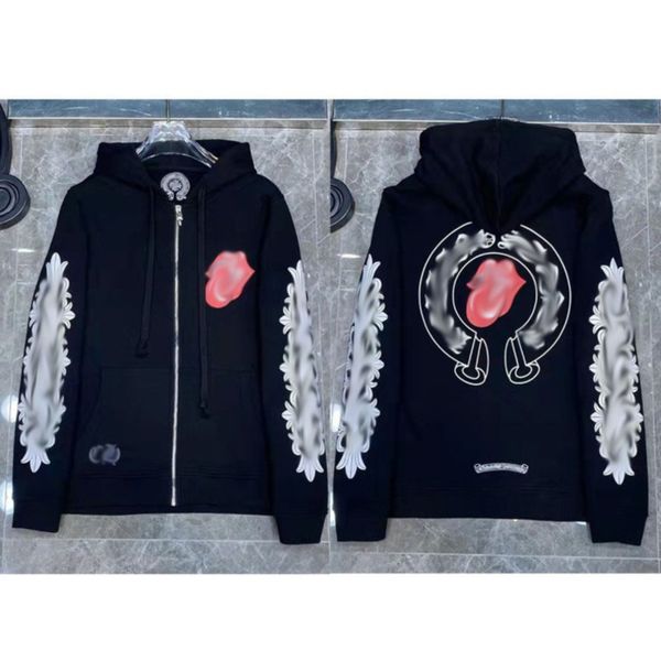 

mens luxury fashion sweatshirts designer hoodies ch classic zipper hooded sweater cross flower pullover sanskrit pattern casual coat women, Black