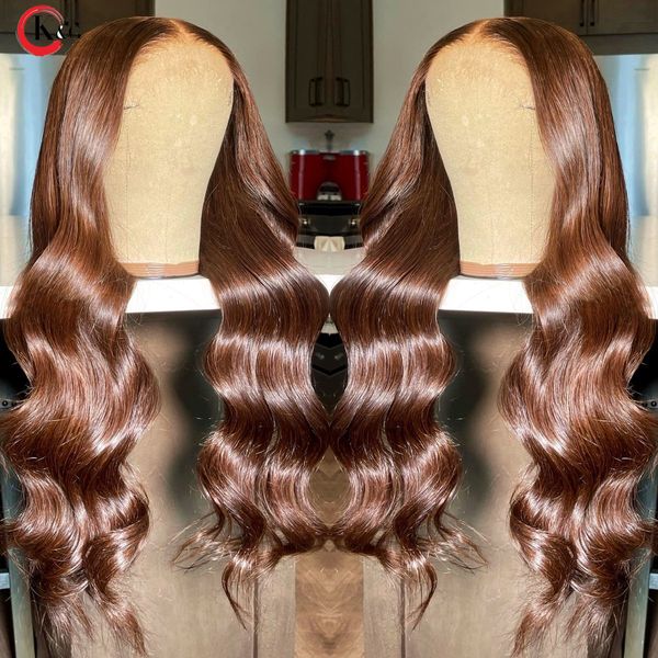 Long Wavy Lace Front Simulation Human Wig Media Brown Color Wigs frontal sintético para mulheres com cabelo natural