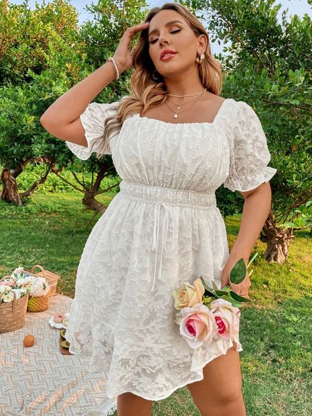 

plus puff sleeve backless knot ruffle hem chiffon dress i2bl#, Black