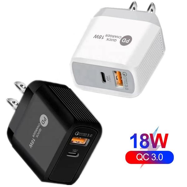 PD 18W carregador rápido Tipo C Carregadores de parede Viaje UK UK Plug Power Adaptador QC3.0 USB C Carregamento de carregamento rápido para smartphone