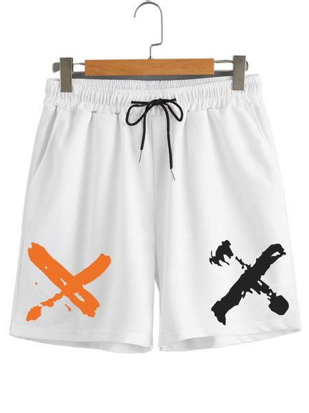 

men graphic print drawstring waist shorts h9vd#, White;black