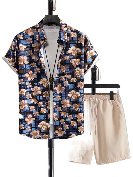 

men floral print shirt & shorts without tee w1qn#, Gray