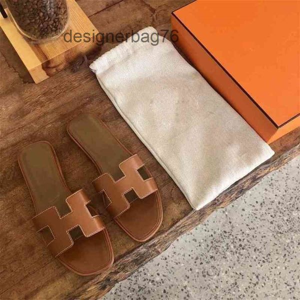 

brand hermee women ssandals designer oran oasis h slippers flip-flops wholesale fashion ladies flat designer leather summer, Black