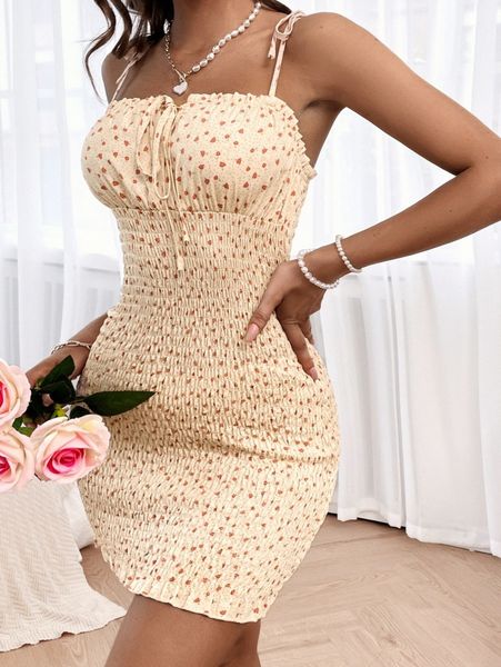 

ditsy floral tie shoulder shirred cami dress m7yj#, Black;gray
