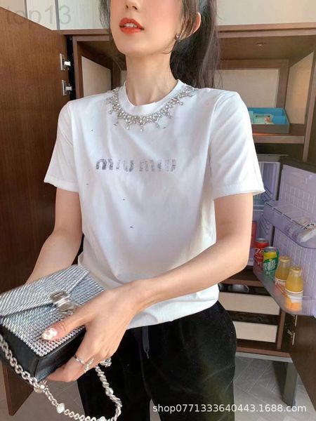 

women's t-shirt designer chaopai 22 early spring new collar crystal necklace worn hole t-shirt street expensive little princess blouse, White