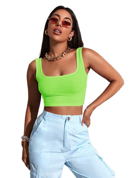 

square neck rib-knit crop tank v5ep#, White