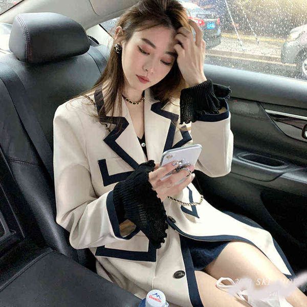 

korean chic blazer summer new british style fashion simple vintage loose women oversized casual office ladiesd suits jacket j220813, White;black
