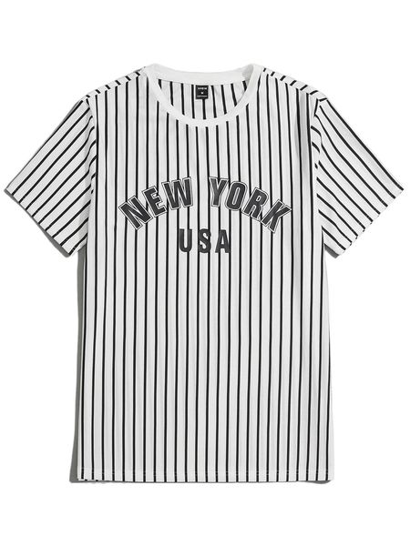 

men vertical striped & letter graphic tee p8bf#, White;black