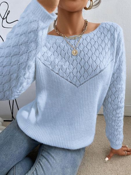 

pointelle knit solid sweater e4ot#, White;black