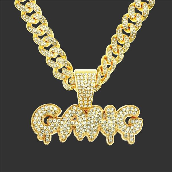 

pendant necklaces hip hop jewelry for men zircon letter gang with iced out miami cuban link chain necklace party gifts, Silver