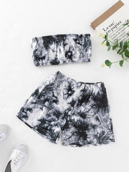 

girls tie dye tube & shorts she, White