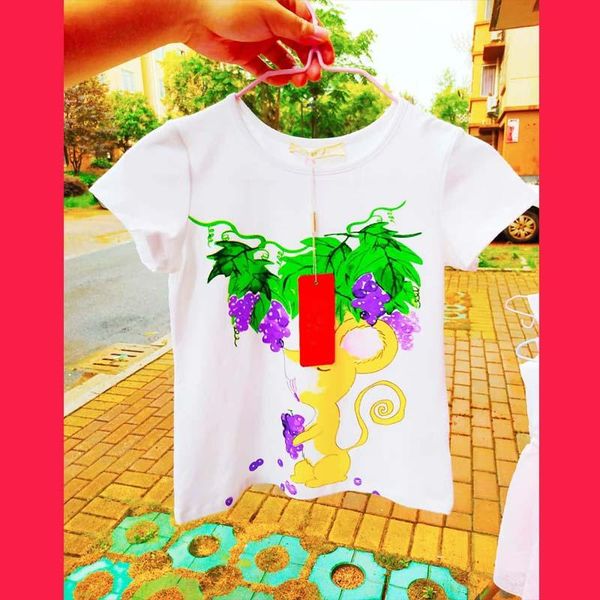 T-Shirts Çocuk Tişörtleri El Çizim Çizim Çizgi Baskı Çocuk Erkek Boy Üstler Kısa Kollu T-Shirt Yaz Toddler Kız Kızlar Top 8-Shirts T-S