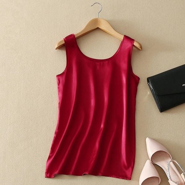 

100% pure silk summer tank fashion women blouse sleeveless soft plain vest basic t shirts great quality casual camisole y200422, White