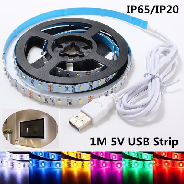 Şeritler 1m USB 60 LED şerit Light TV Arka Plan Aydınlatma Bilgisayar Partisi Düğün Noel lambası Water Groopt 3528 Smdled