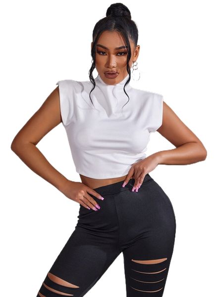 

sxy mock neck solid crop 26wc#, White