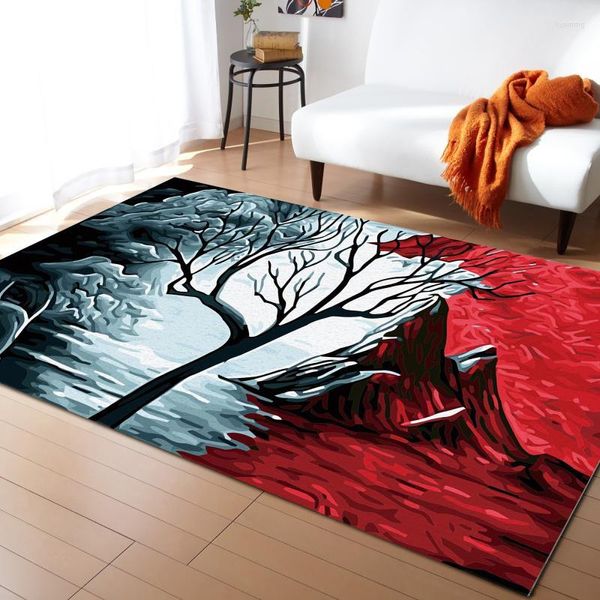 Tappeti Rami di alberi astratti Pittura Nero Rosso Colline Fiumi Tappetino Tappetini per porte Tappeto per bambini Tappeto per bambini Soggiorno Camera da letto Casa