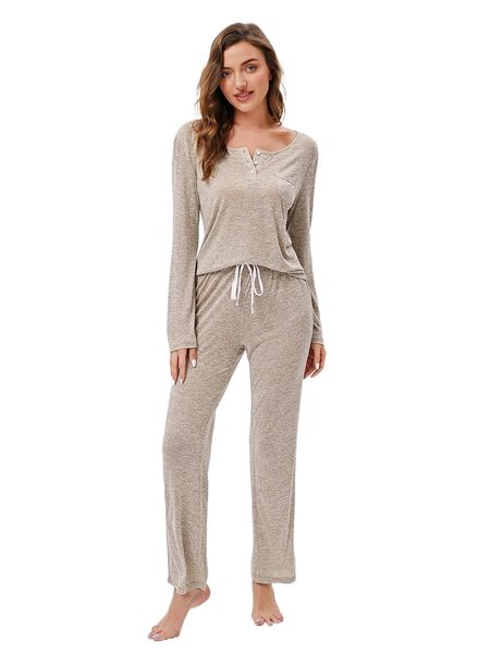 

quarter button tee & tie waist pants lounge set j6gp#, Black;red