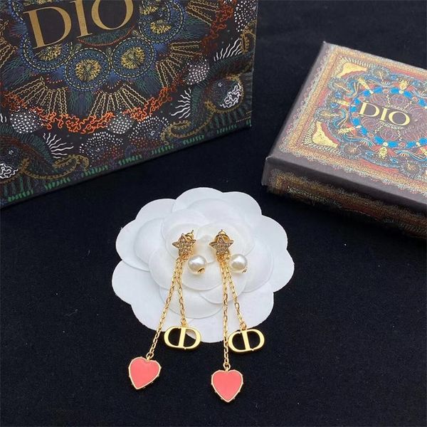 

fashion jewelry online new drop glue tassel letter female diamond heart-shaped pearl earrings, Golden