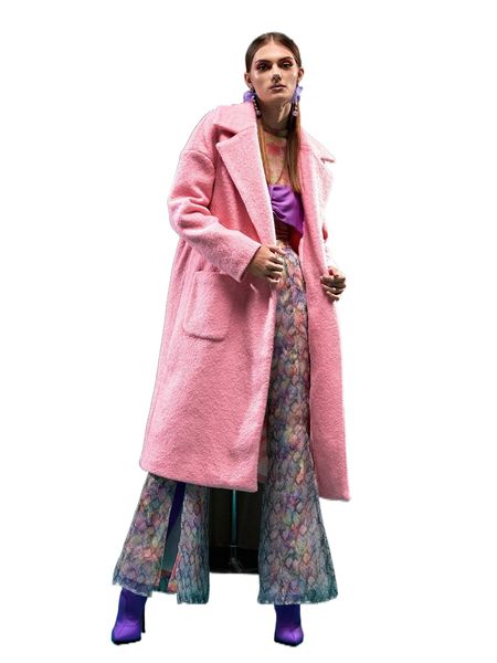 

x reanne wang notch collar drop shoulder pocket patched overcoat c2bj#, Black