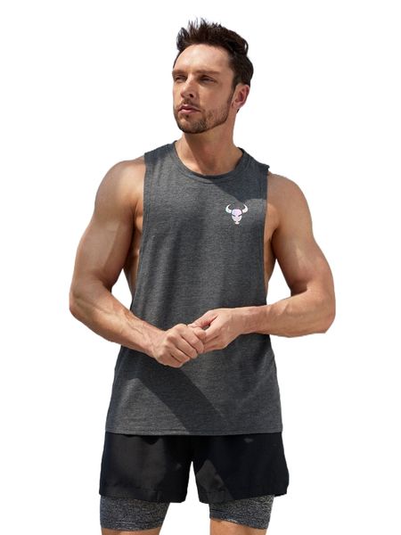 

men bull head print sports tank l6ch#, White;black
