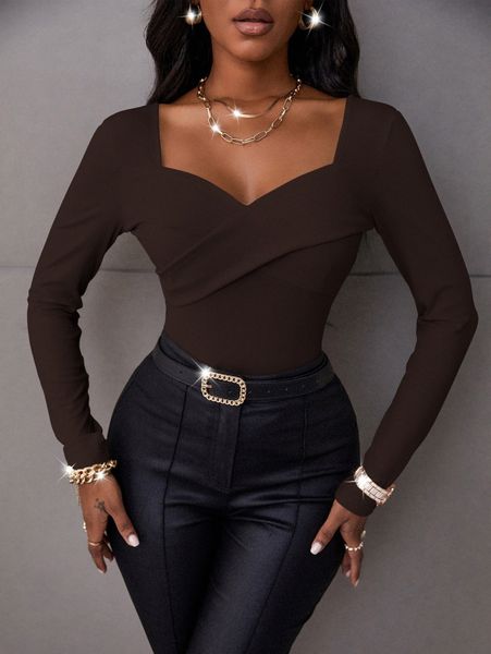 

sxy ribbed knit sweetheart neck tee h2jk#, White