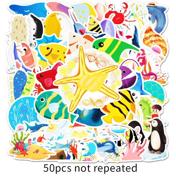 

50pcs wholesale cartoon ocean animals sticker cute cartoon waterproof vinyl graffiti stickers for lapkids toys luggage skateboard phone