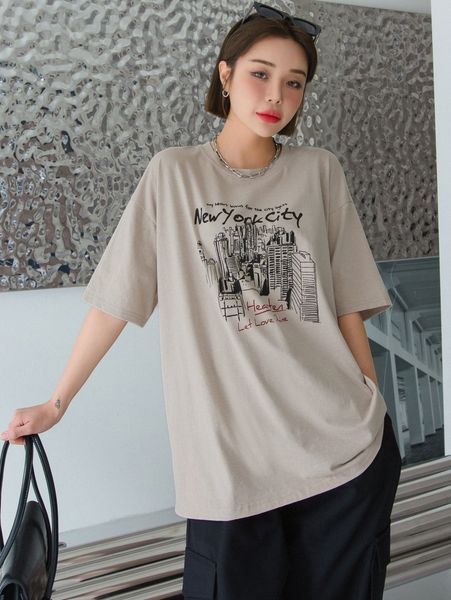 

dazy slogan & building print drop shoulder tee u7z9#, White