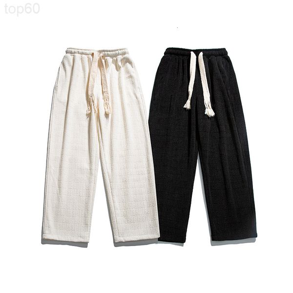 

men's pants designer atn menswear | 2022 spring clothes drawstring belt straight casual pants solid color loose and versatile wide leg, Black
